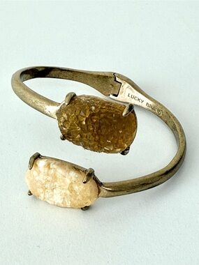 Lucky Brand Raw Faux Druzy Quartz Hinge Cuff Bracelet Gold Tone